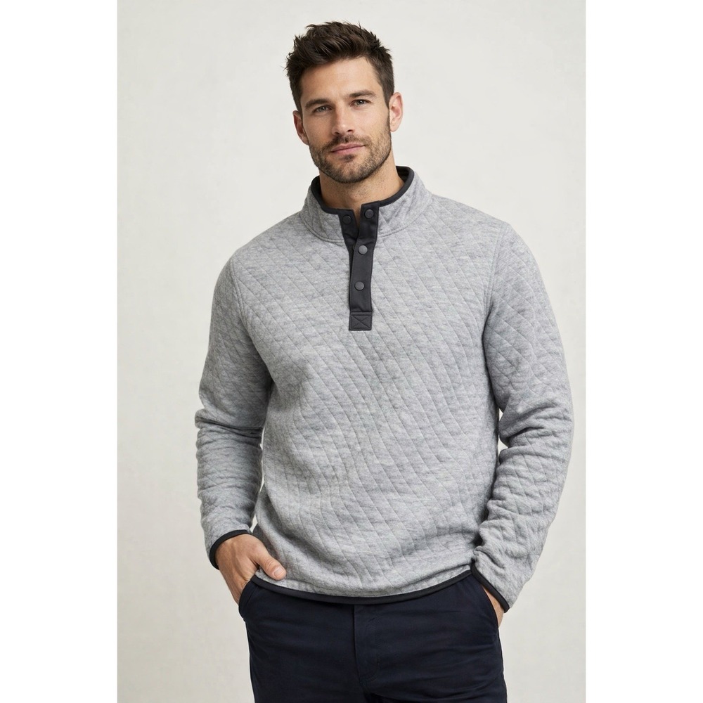 Marine Layer Corbet Reversible Quilted Pullover Mens Sz L Gray Snap Neck Sweater